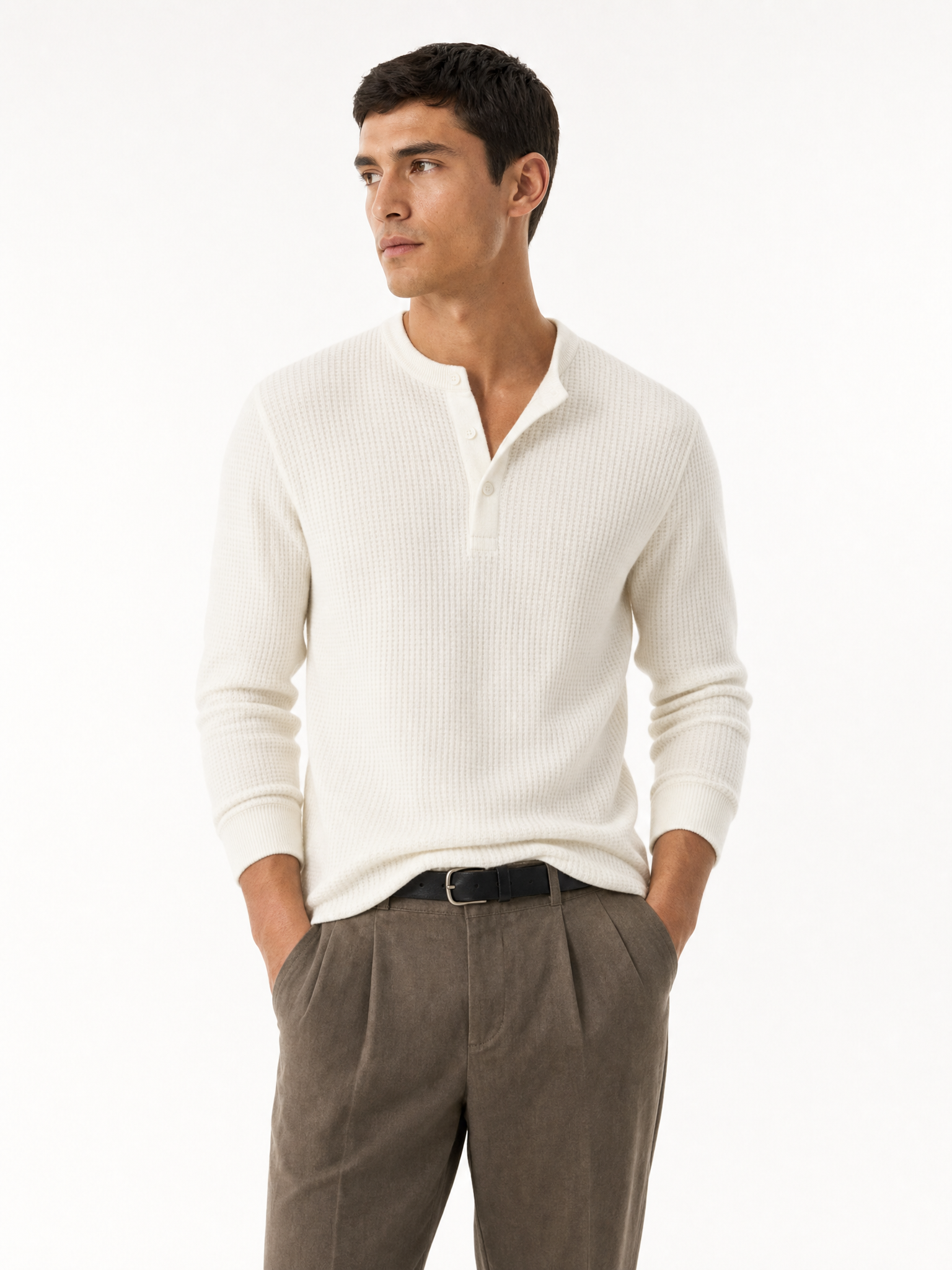 No. 02 — Waffle Henley | Ivory — campaign
