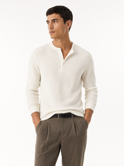 No. 02 — Waffle Henley | Ivory — campaign