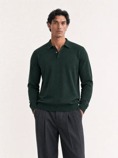 No. 03 — Knit Polo | Forest — model, front