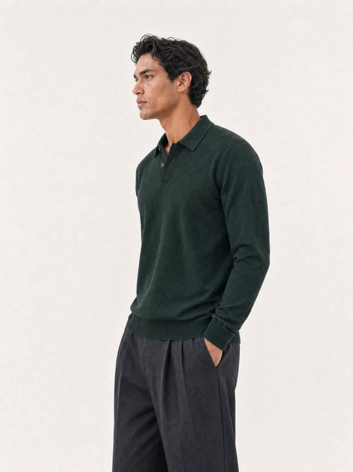 No. 03 — Knit Polo | Forest — model, side