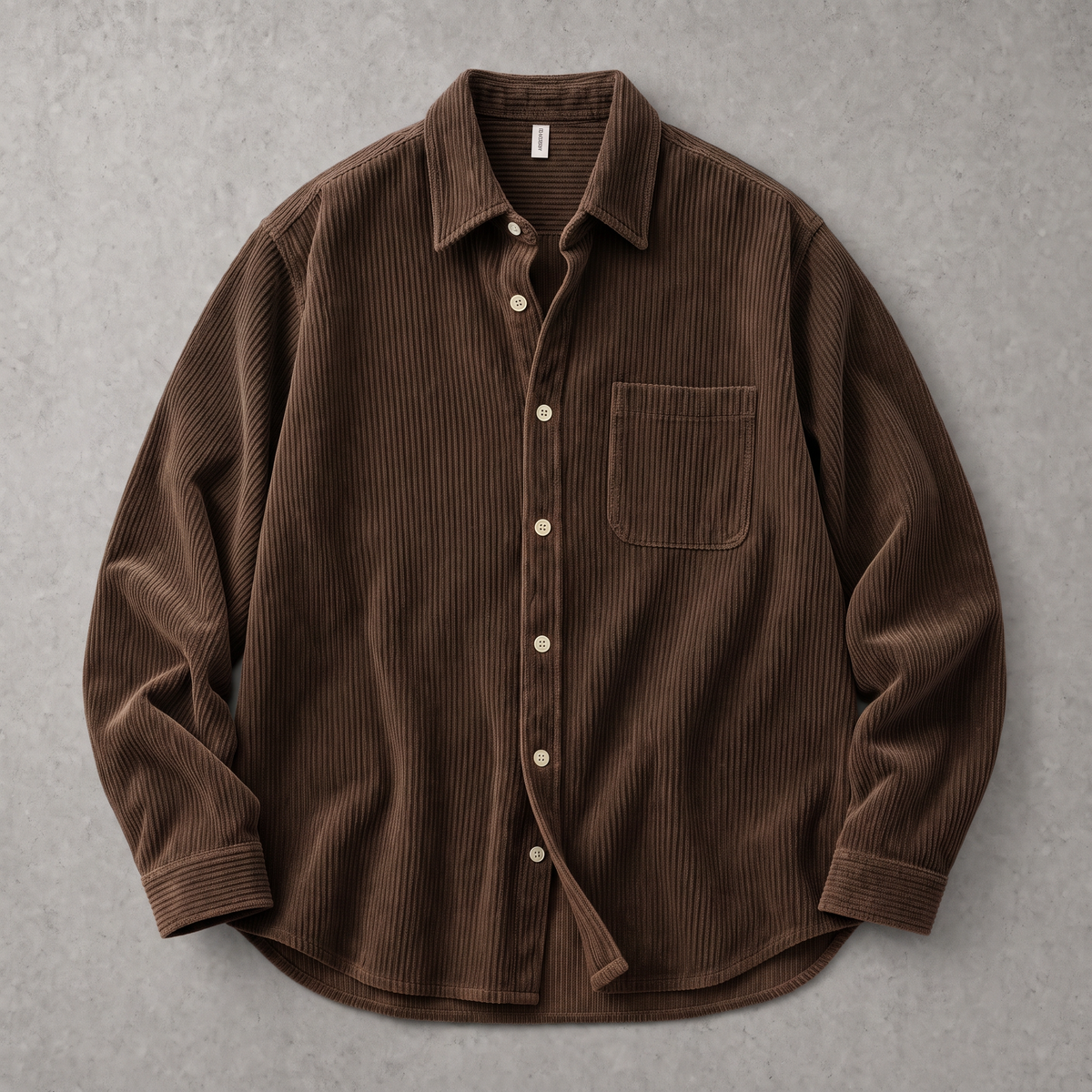 Omber No. 08 Corduroy Overshirt in Umber, flat lay