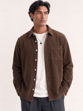 Omber No. 08 Corduroy Overshirt in Umber, front view on model