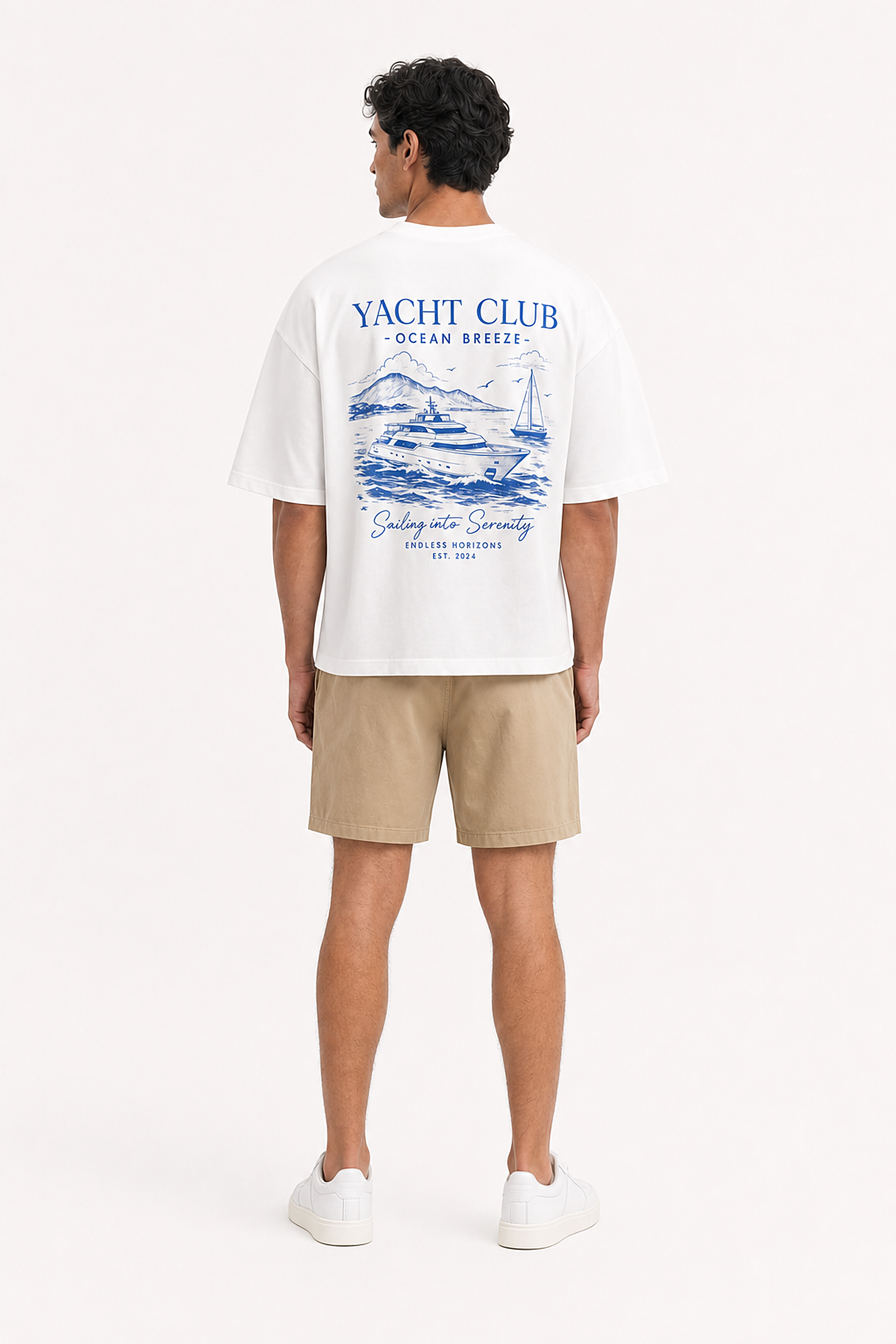 Yacht Club Tee | White — model, back